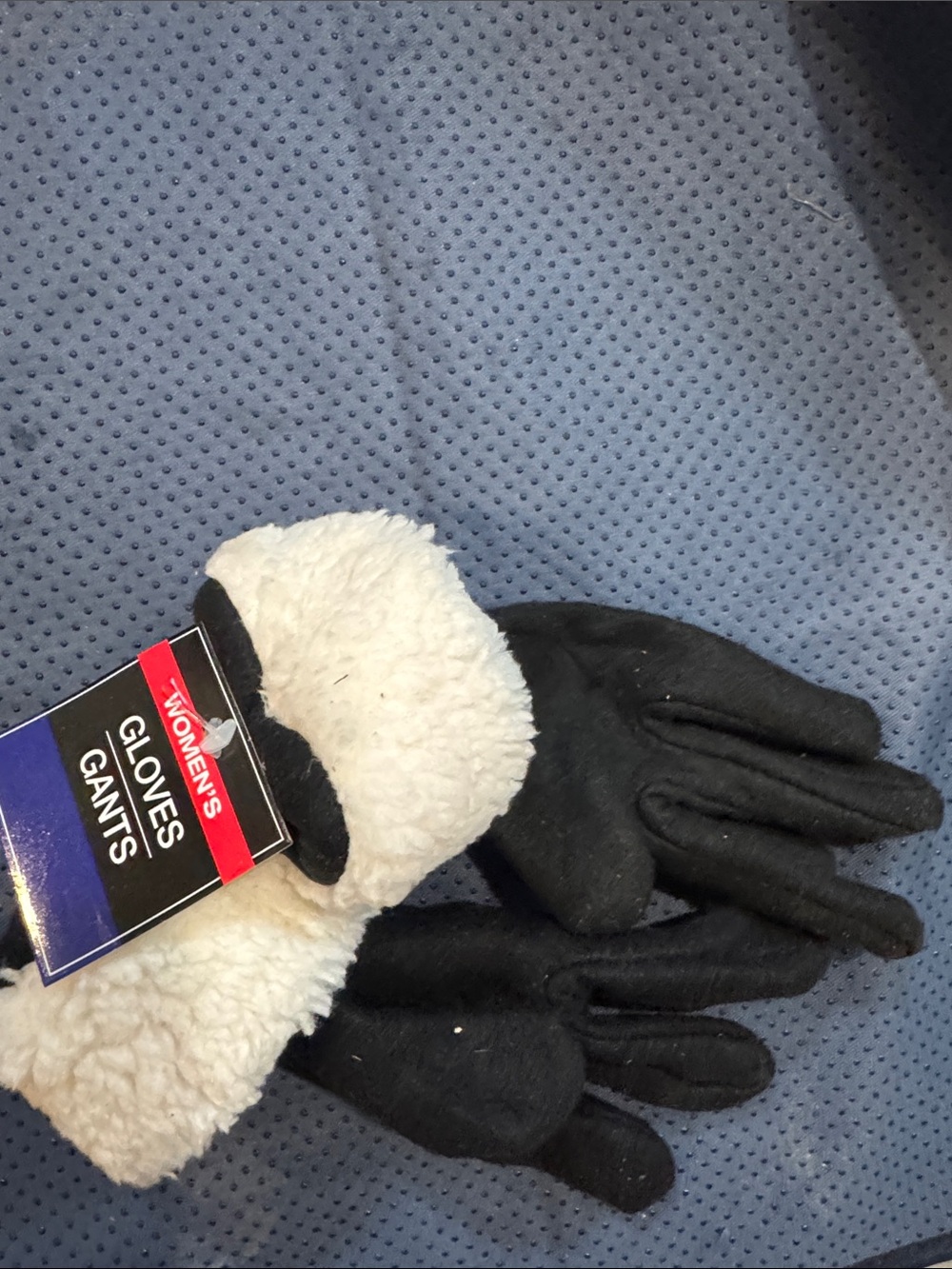 Women's Black Faux Fur Cuff Winter Gloves